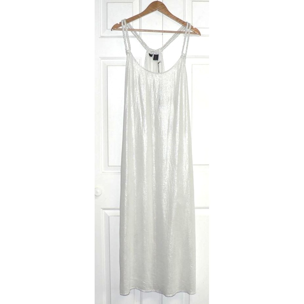 Tahari Womens Metallic Linen Blend Braided Rope Straps Maxi Cover-Up Dress Large